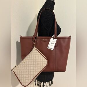 Nine West Brown Tote with Cream Pouch